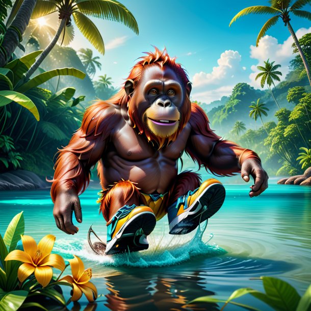 Illustration of a orangutan in a shoes in the water