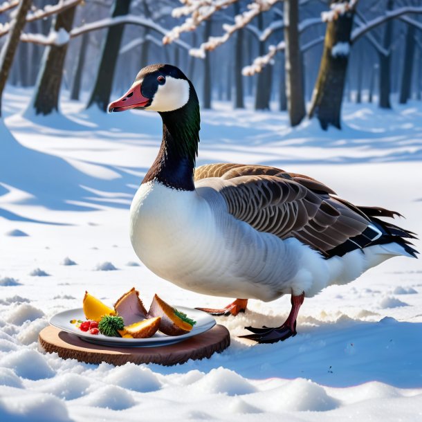 Image of a eating of a goose in the snow