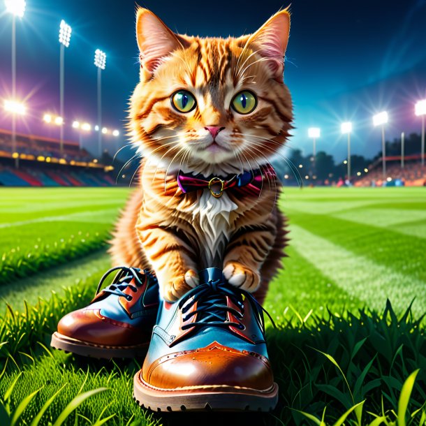 Image of a cat in a shoes on the field