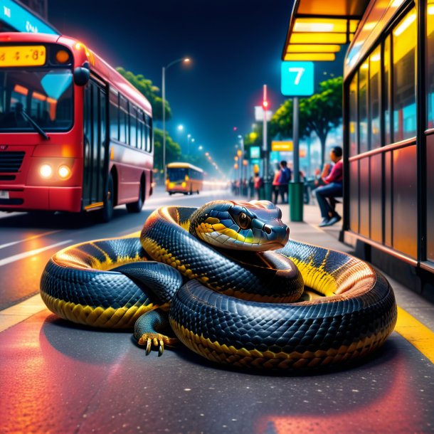 Picture of a resting of a cobra on the bus stop