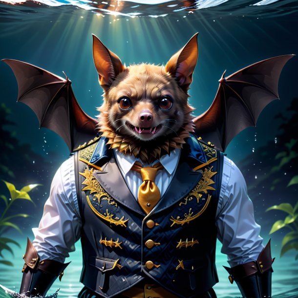 Illustration of a bat in a vest in the water