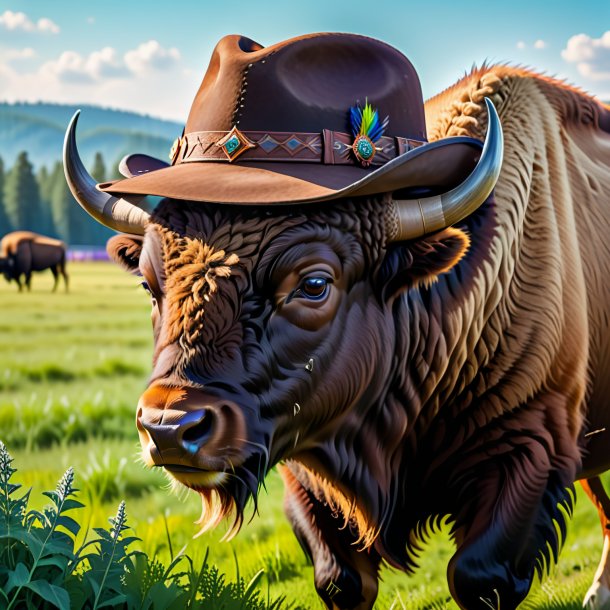 Image of a bison in a hat on the field