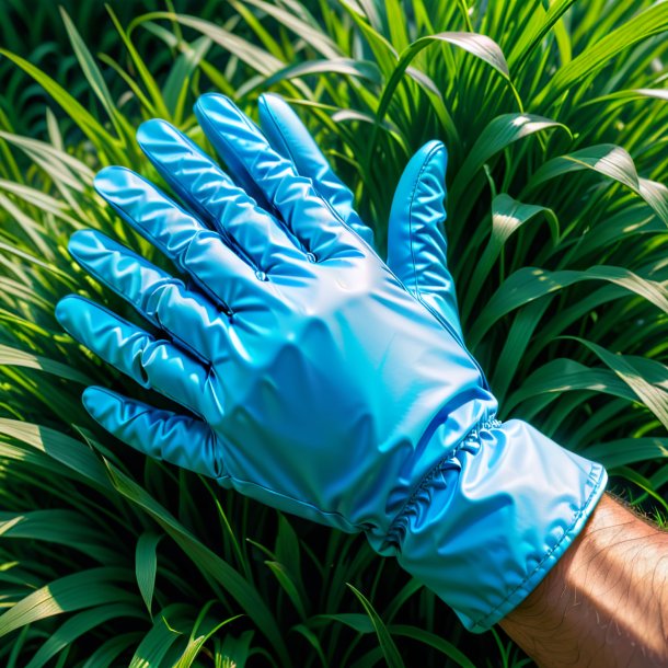Pic of a blue gloves from grass