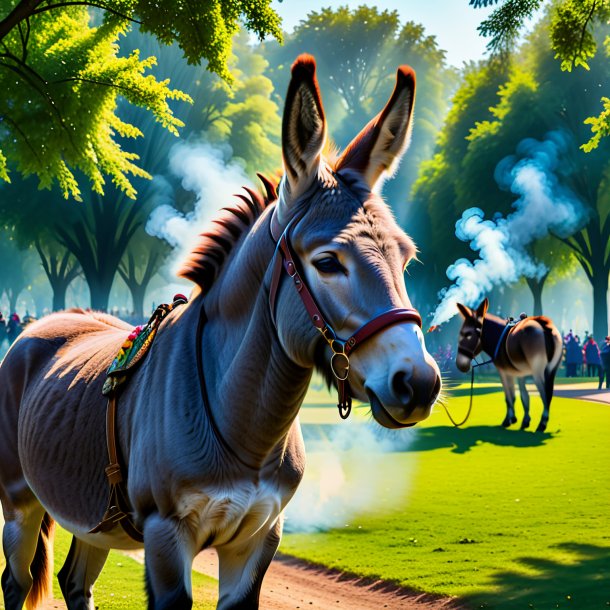 Image of a smoking of a donkey in the park