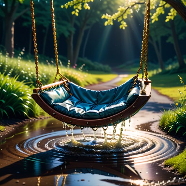 Picture of a swinging on a swing of a haddock in the puddle