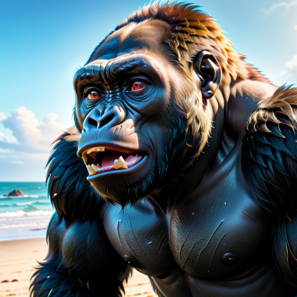 Image of a crying of a gorilla on the beach