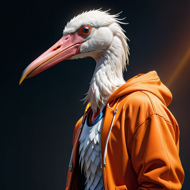 Image of a stork in a orange hoodie