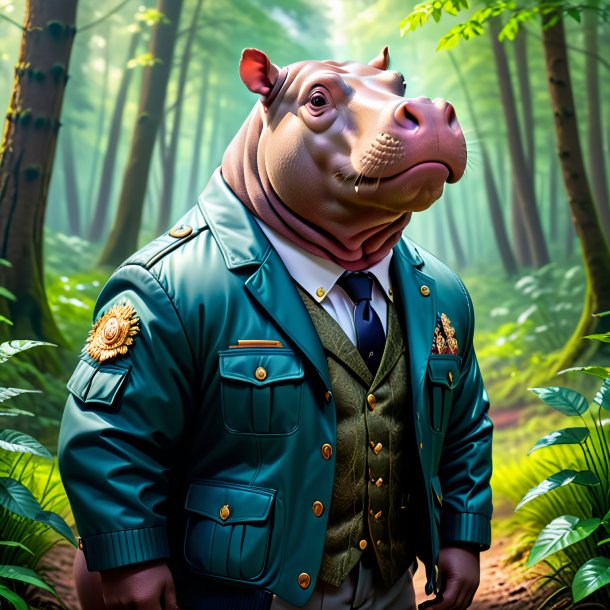 Picture of a hippopotamus in a jacket in the forest