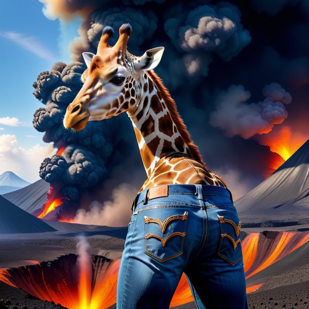 Foto de uma girafa em um jeans no vulcão