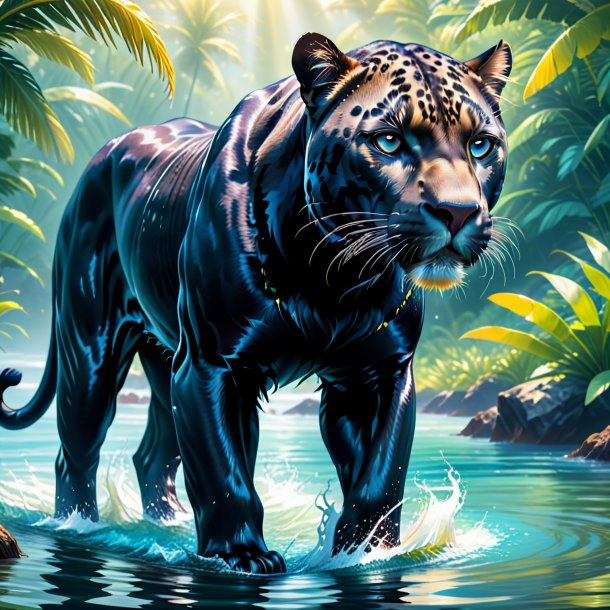 Illustration of a panther in a trousers in the water