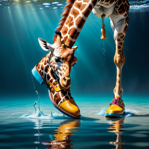 Image d'une girafe dans une chaussure dans l'eau