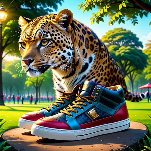 Drawing of a leopard in a shoes in the park