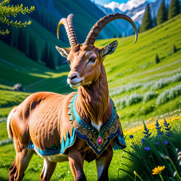 Photo of a ibex in a dress in the meadow