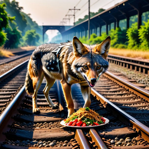 Foto de una comida de un chacal en las vías del tren