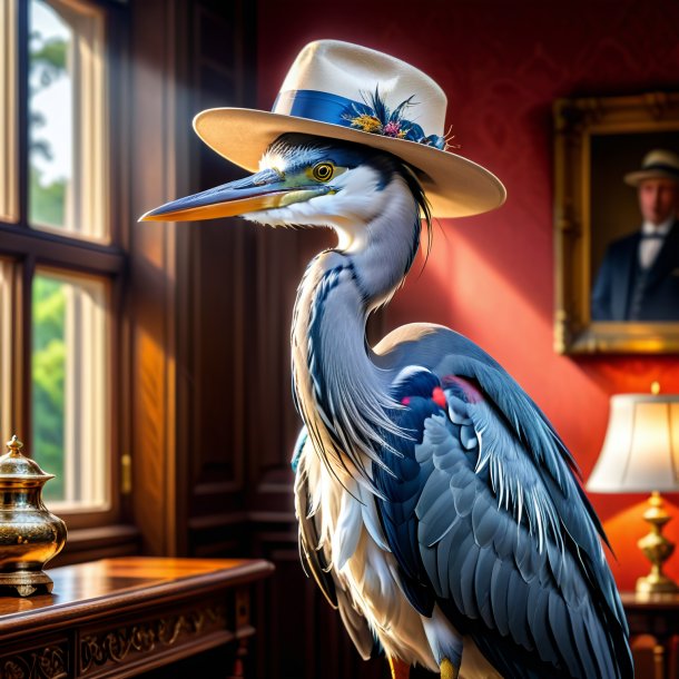 Pic of a heron in a hat in the house