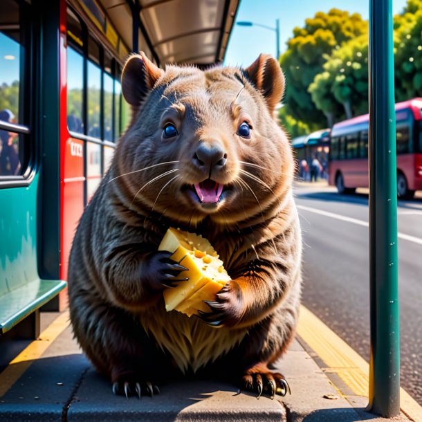 Imagem de um comer de um wombat na parada de ônibus