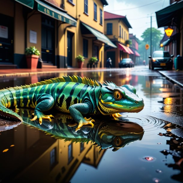 Image d'une attente d'un basilic dans la flaque