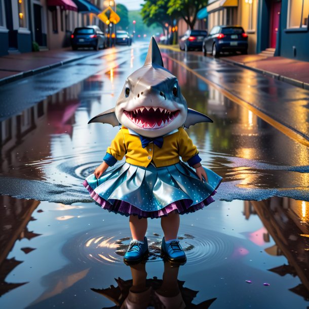 Photo of a shark in a skirt in the puddle