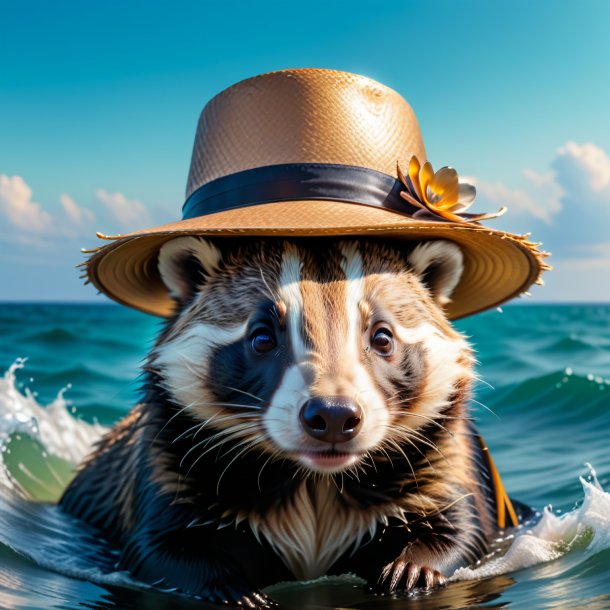 Image d'un blaireau dans un chapeau dans la mer