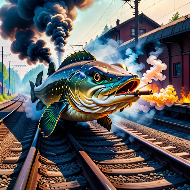 Pic of a smoking of a pike on the railway tracks