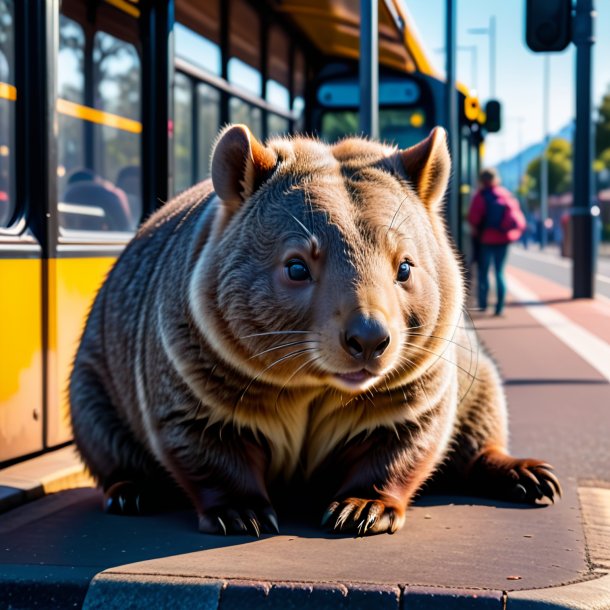 Foto de un descanso de un wombat en la parada de autobús