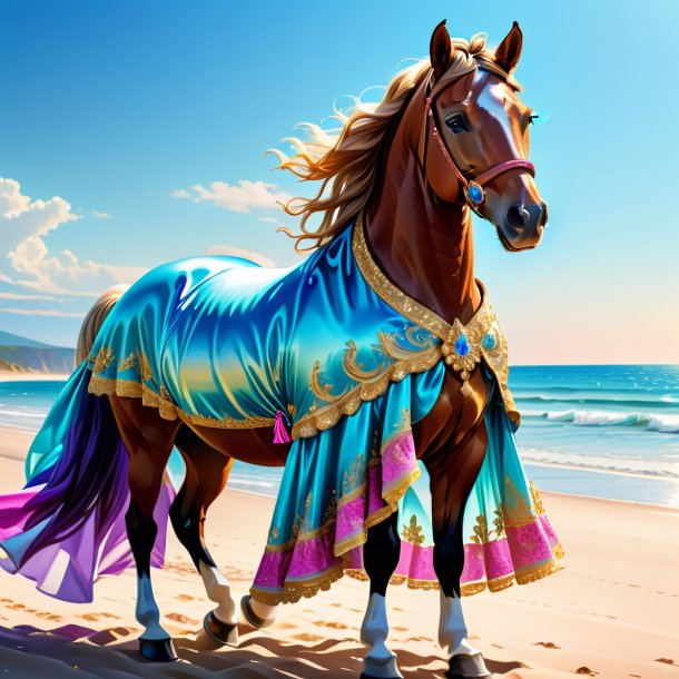 Dessin d'un cheval dans une robe sur la plage