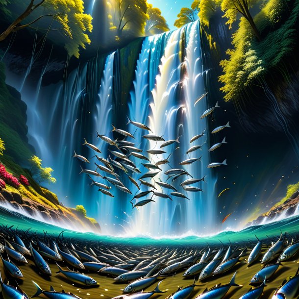 Pic of a dancing of a sardines in the waterfall