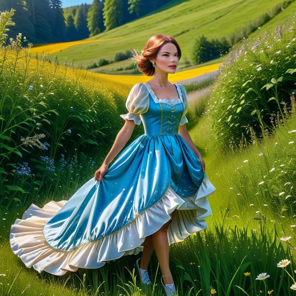 Photo of a haddock in a dress in the meadow