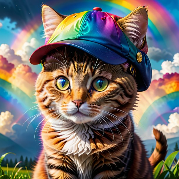Image of a cat in a cap on the rainbow