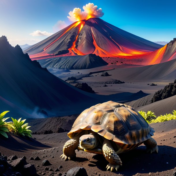 Pic d'une attente d'une tortue dans le volcan