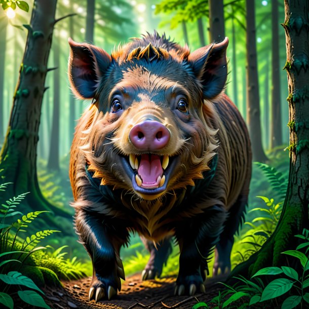 Pic of a smiling of a boar in the forest