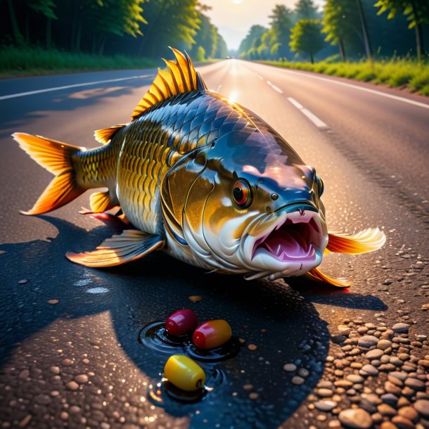 Pic of a drinking of a carp on the road