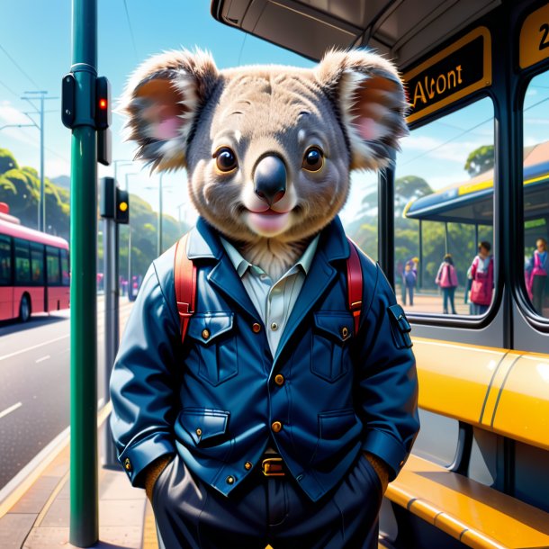 Illustration of a koala in a trousers on the bus stop