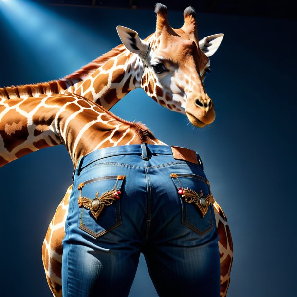 Picture of a giraffe in a blue jeans