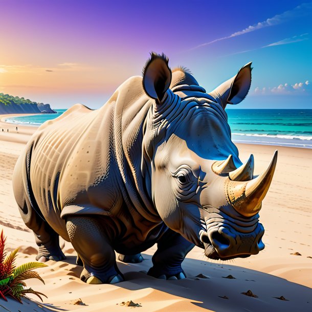 Picture of a waiting of a rhinoceros on the beach