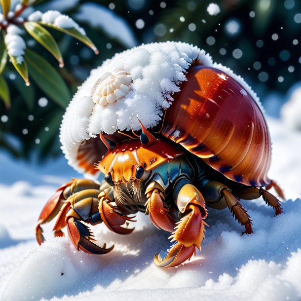 Imagen de un descanso de un cangrejo ermitaño en la nieve