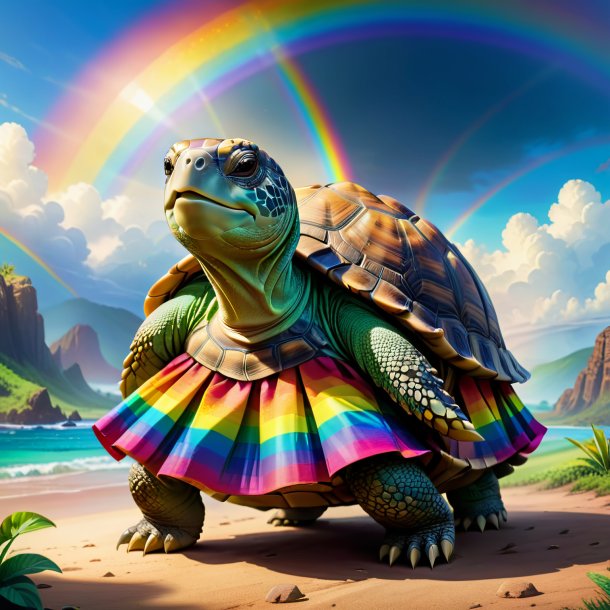 Drawing of a tortoise in a skirt on the rainbow