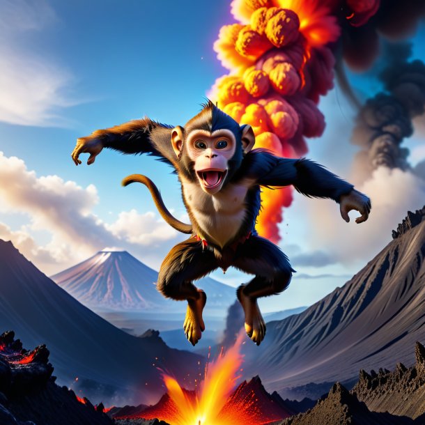 Image of a jumping of a monkey in the volcano