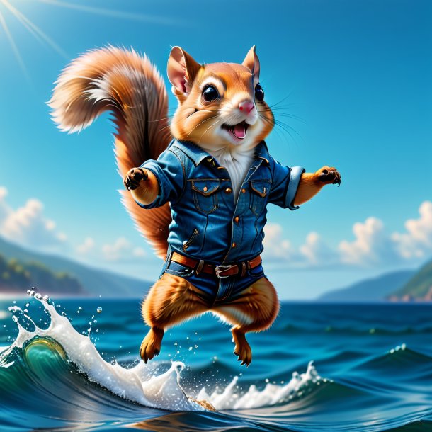 Picture of a flying squirrel in a jeans in the sea