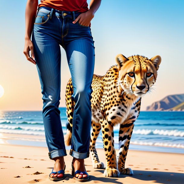 Drawing of a cheetah in a jeans on the beach