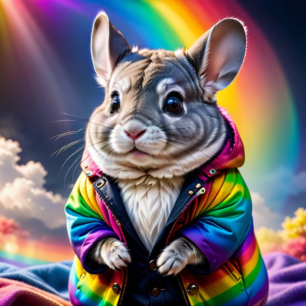 Photo of a chinchillas in a coat on the rainbow