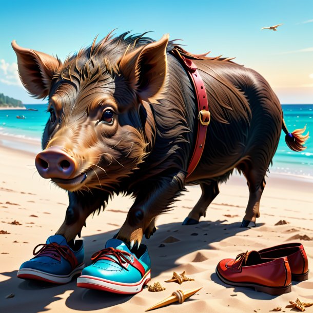 Drawing of a boar in a shoes on the beach