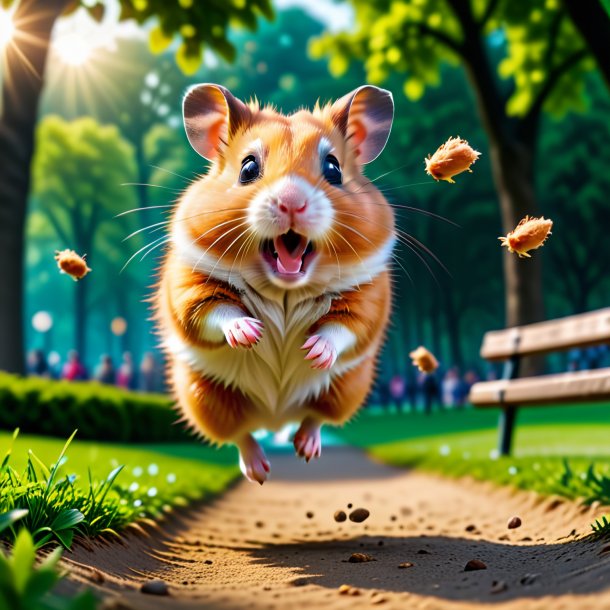 Photo of a jumping of a hamster in the park