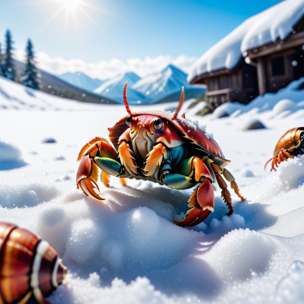 Photo of a swimming of a hermit crab in the snow