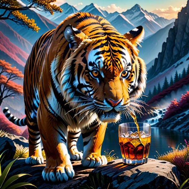 Pic d'une boisson d'un tigre dans les montagnes