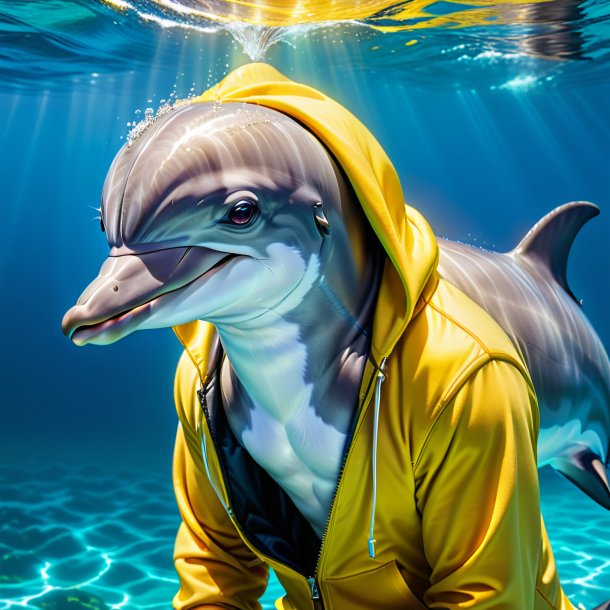 Image of a dolphin in a yellow hoodie