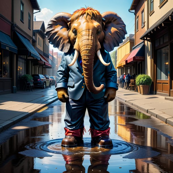 Drawing of a mammoth in a trousers in the puddle