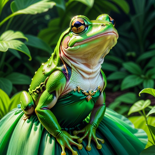 Pic d'une grenouille dans une robe verte