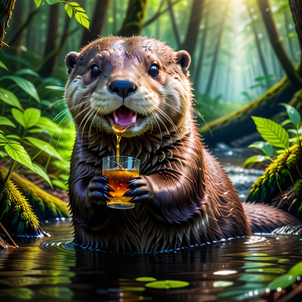 Image d'une boisson d'une loutre dans la forêt