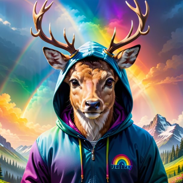 Photo of a deer in a hoodie on the rainbow